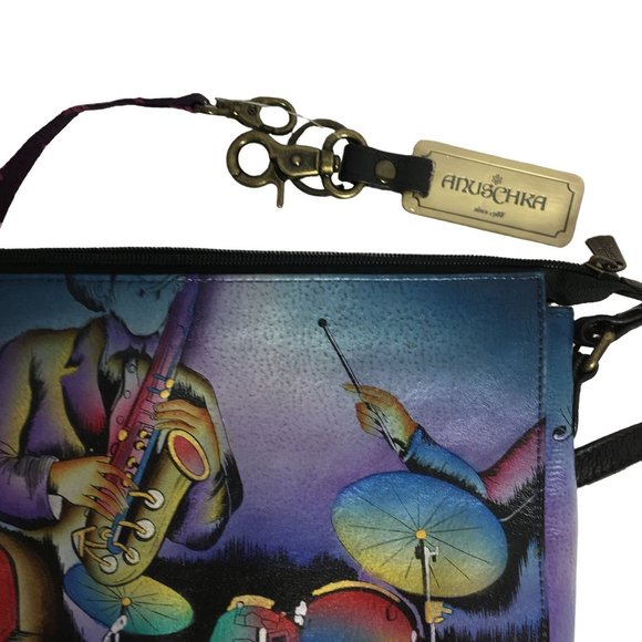Anuschka NEVER USED Handpaint Leather Slim Crossbody Jazz Music Drum - Picture 4 of 12